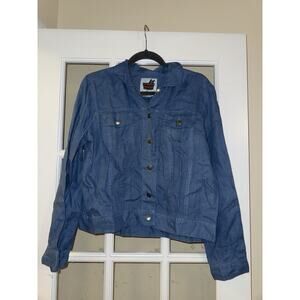 In The Wash Women’s Vintage Long Sleeve Linen Button Down Blue size M Western